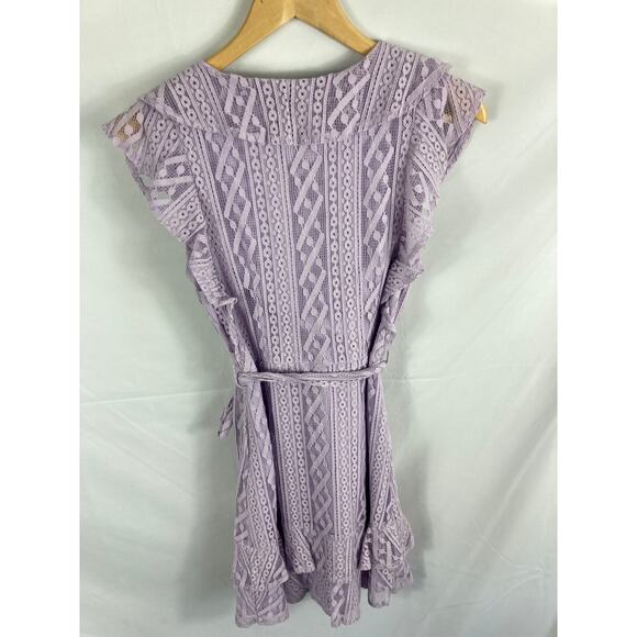 Aqua Ruffled Lace Faux Wrap Dress Purple Size Medium - Picture 7 of 7